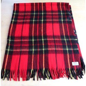 Vintage St Marys Red Tartan Plaid Acrylic Throw Blanket Fringed Stadium Lap USA